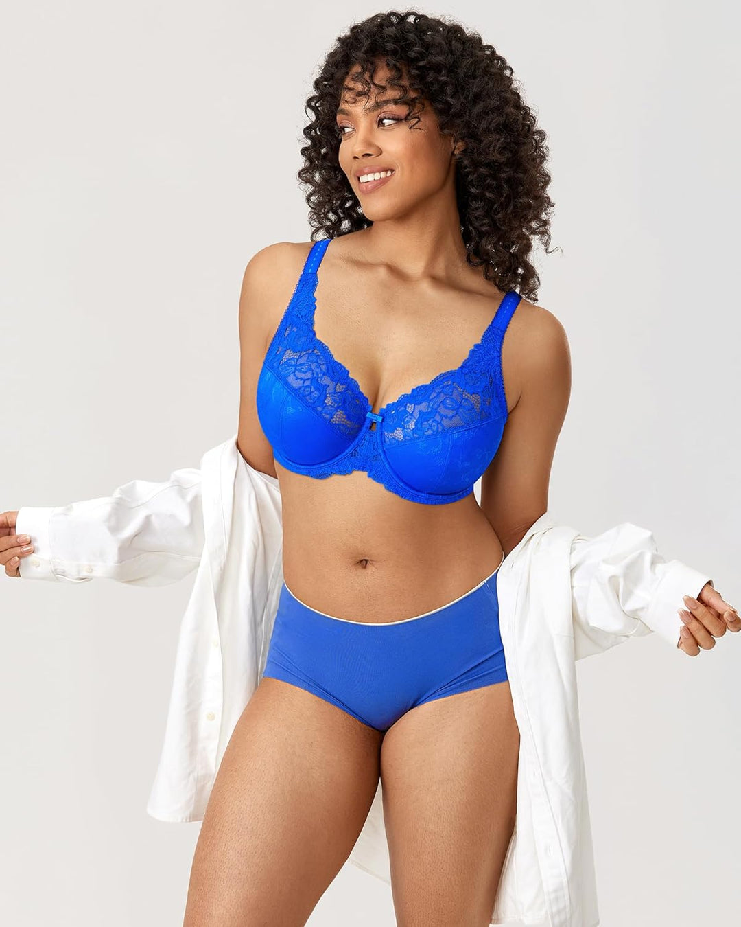 DELIMIRA Damen Minimizer BH ohne Einlagen mit Spitze mit Bügel Grosse Grössen 75H Himmelblau, 75H Hi