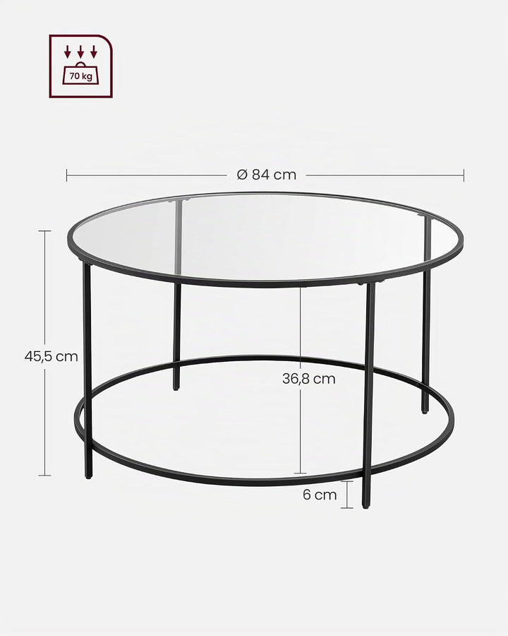 VASAGLE Runder Couchtisch, Ø 84 cm, Wohnzimmertisch mit Stahlgestell, Salontisch, Beistelltisch, sch