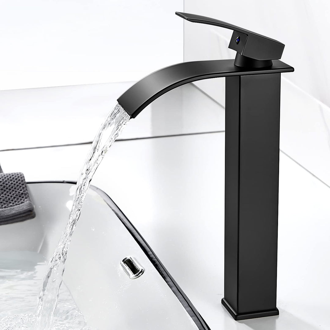 kisimixer Wasserfall Wasserhahn Bad Schwarz Matt, Hoch Wasserfall Waschtischarmatur, Waschbecken Was