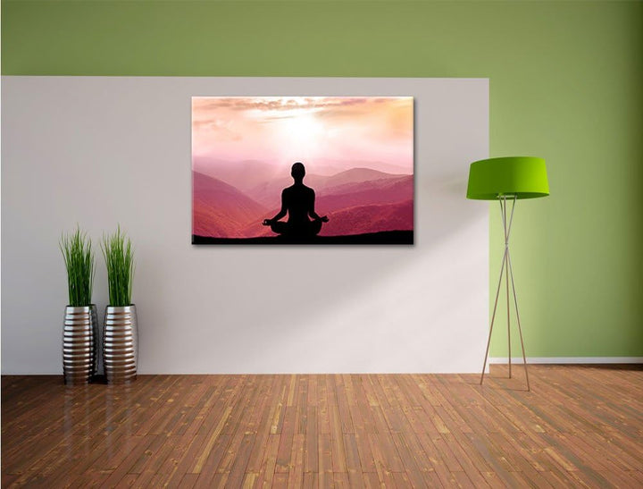 Pixxprint Meditierender Mensch in den Bergen als Leinwandbild/Grösse: 100x70 cm/Wandbild/Kunstdruck/