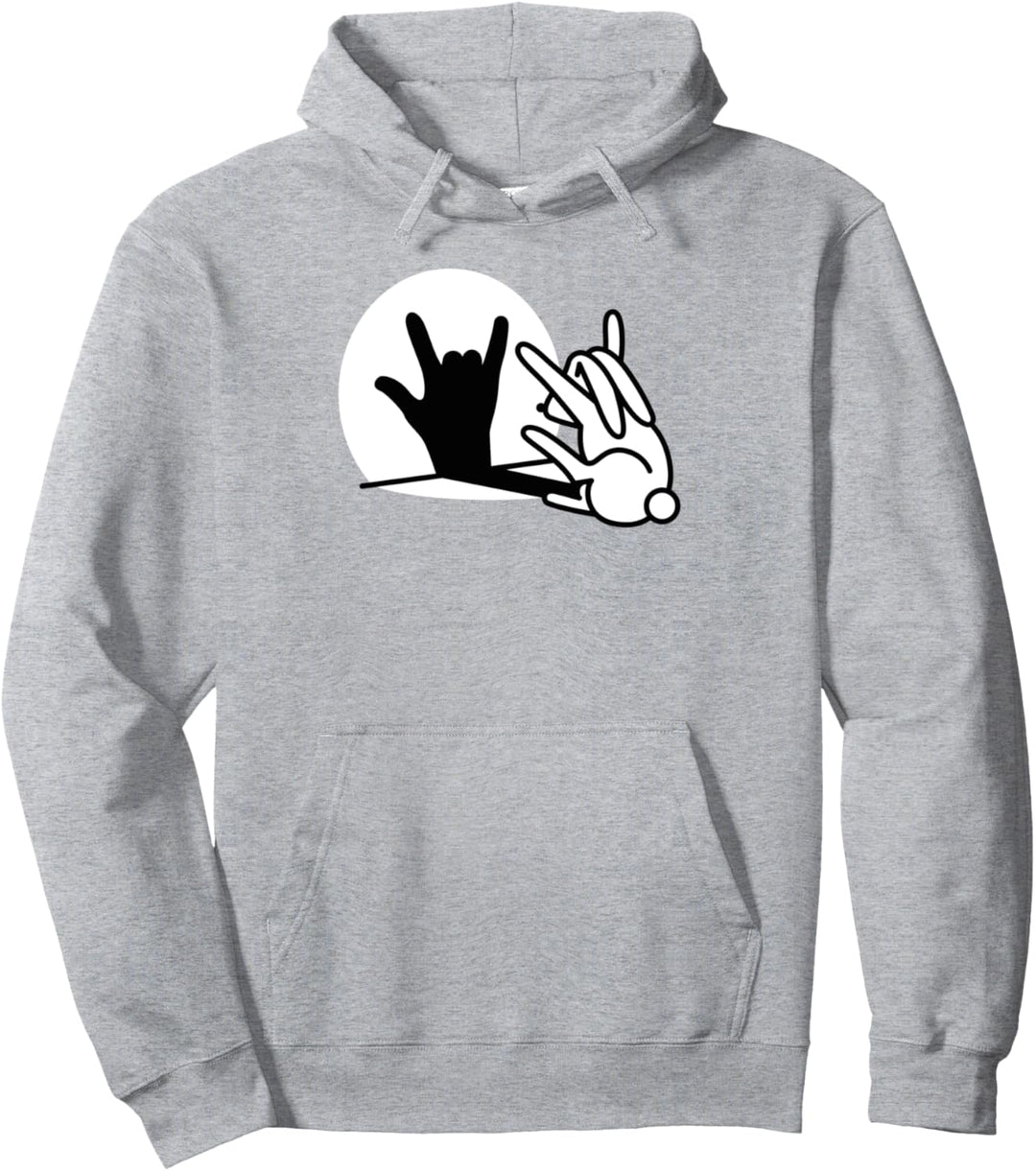 Lustige Hase Schatten Hand Rock Handzeichen Rockmusik Pullover Hoodie