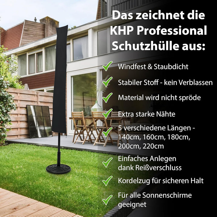 KHP Professional Premium Schutzhülle für Sonnenschirm aus extra stabilem Stoff in 5 Längen | Extrem