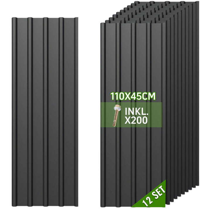 Profilblech Trapezblech 12er Set, 115x45cm (6,21m²) Dachplatten Wellblechplatten mit 200 Schraube, S