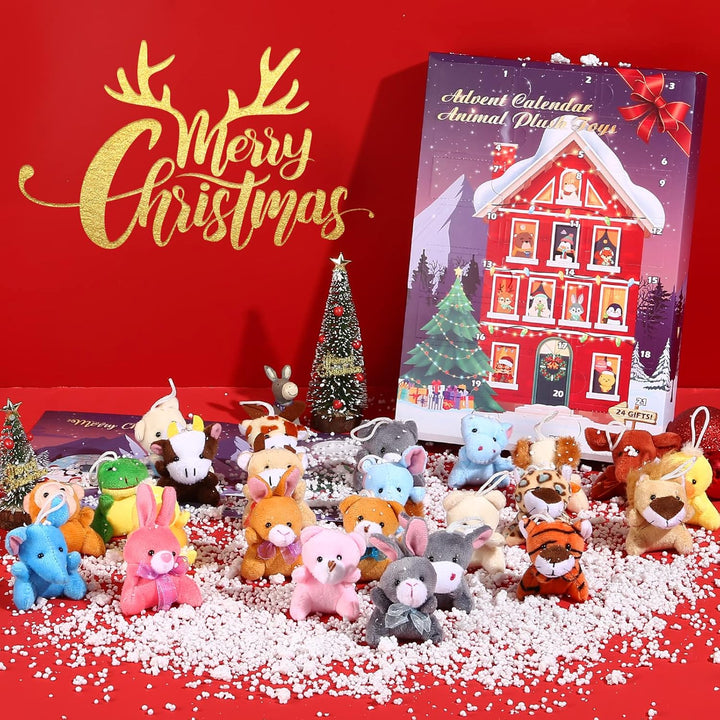 Adventskalender 2025 mit 24 Stück plüschtier Schlüsselanhänger Kleine Geschenke für Kinder Weihnacht