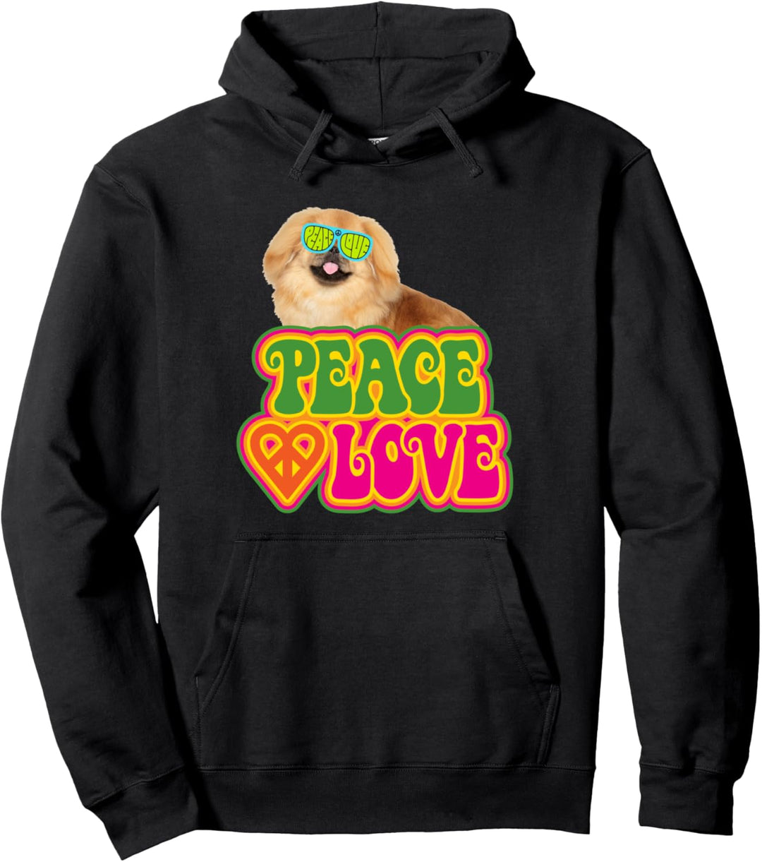 Peace Heart Love Dog Pekingese Pullover Hoodie