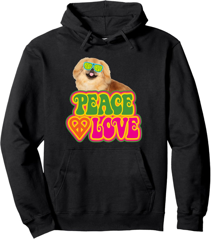 Peace Heart Love Dog Pekingese Pullover Hoodie