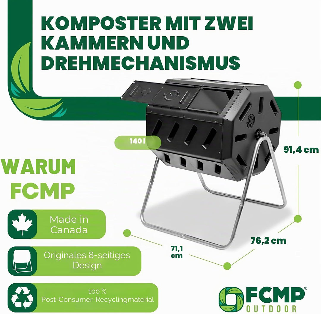 FCMP Outdoor IM4000 Doppelkammer-Komposter, kanadisch hergestellt, 100% recyceltes Harz, drehbarer K