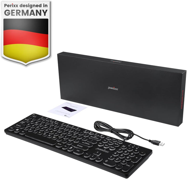 Perixx PERIBOARD-317R Kabelgebundene USB-Tastatur mit Hintergrundbeleuchtung – Grossbuchstaben – dre