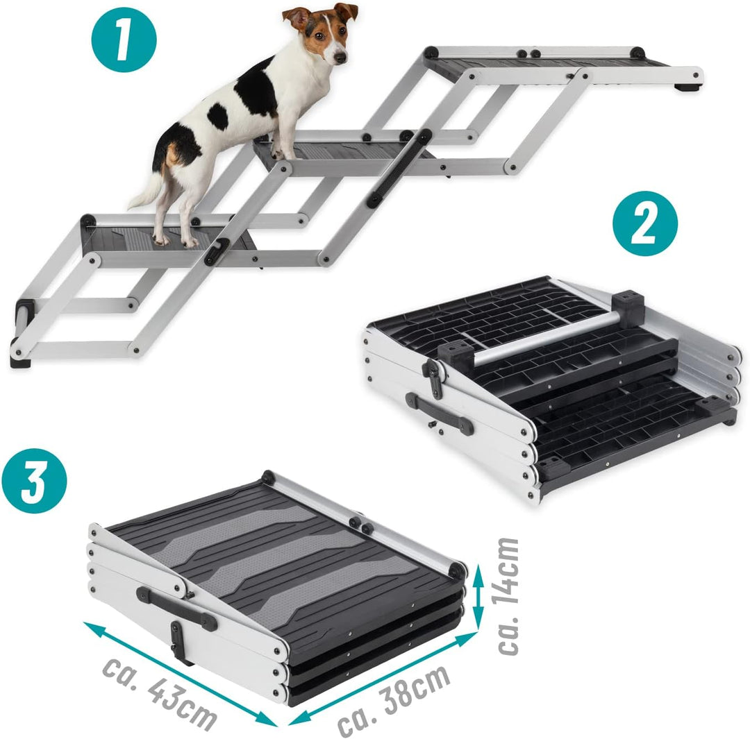 VOSS.PET Faltbare Hundetreppe, 3-stufige Kofferraumtreppe, Gelenkschonende Auto-Treppe, Einstiegshil