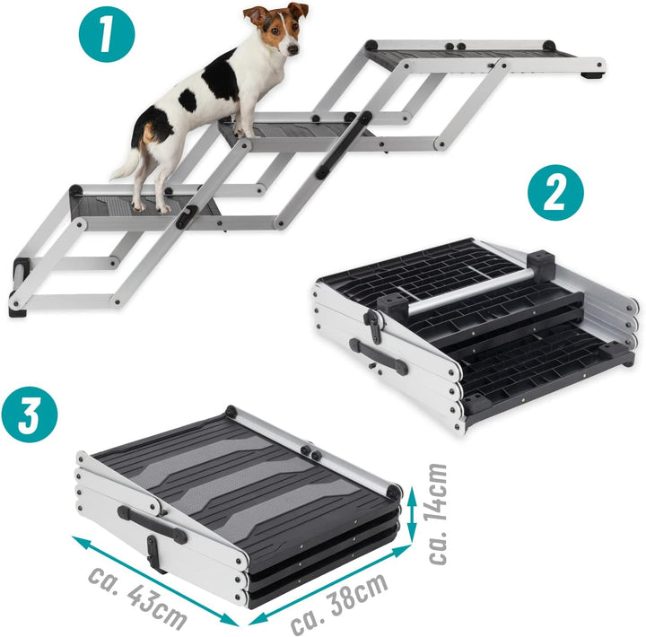 VOSS.PET Faltbare Hundetreppe, 3-stufige Kofferraumtreppe, Gelenkschonende Auto-Treppe, Einstiegshil