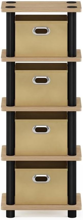 Furinno Regalsystem mit 4 Einschüben, holz, Eiche/Schwarz/Hellbraun, 19.56 x 28.7 x 73.15 cm Eiche /