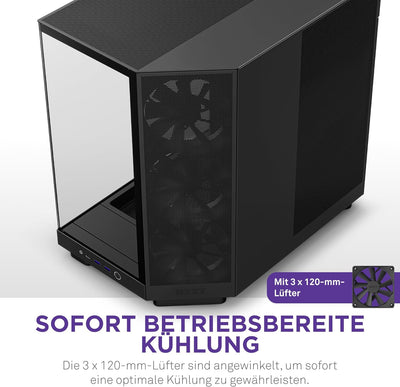 NZXT H6 Flow | CC-H61FB-01 | Kompaktes Mid-Tower Gehäuse mit zwei Kammern | Glaspaneele mit Panorama