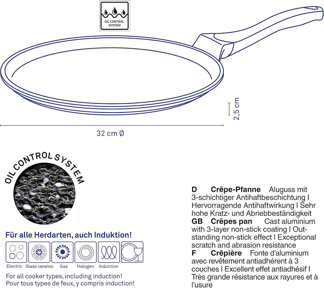 kela Crêpe-Pfanne Stella Nova, Ø 32 cm, Aluguss, Allherdboden, antihaftbeschichtet, hitzebeständig b