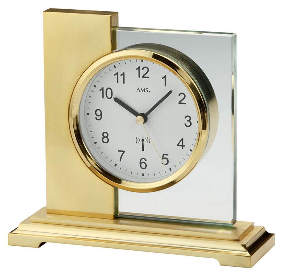 AMS Funk Tischuhr, Holz, Gold, 17 cm x 16 cm x 6 cm, Gold