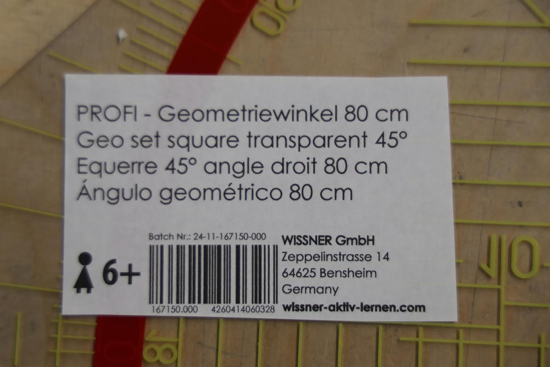 WISSNER 167150.000 aktiv Lernen-Profi-Geometriewinkel 80 cm-RE-Plastic, Mehrfarbig