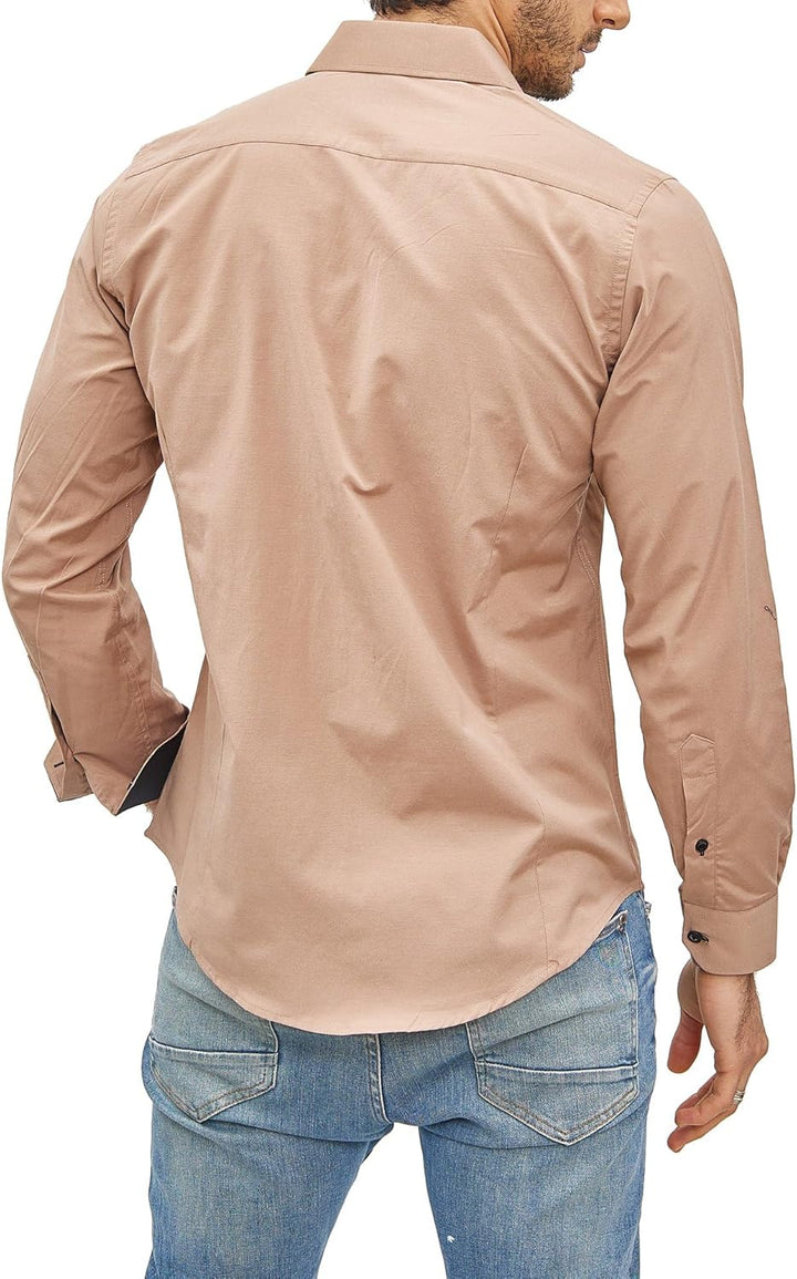 Subliminal Mode - Leicht zu bügeln, Herrenhemd, zweifarbig, einfarbig, Langarm, Slim Fit, Business,