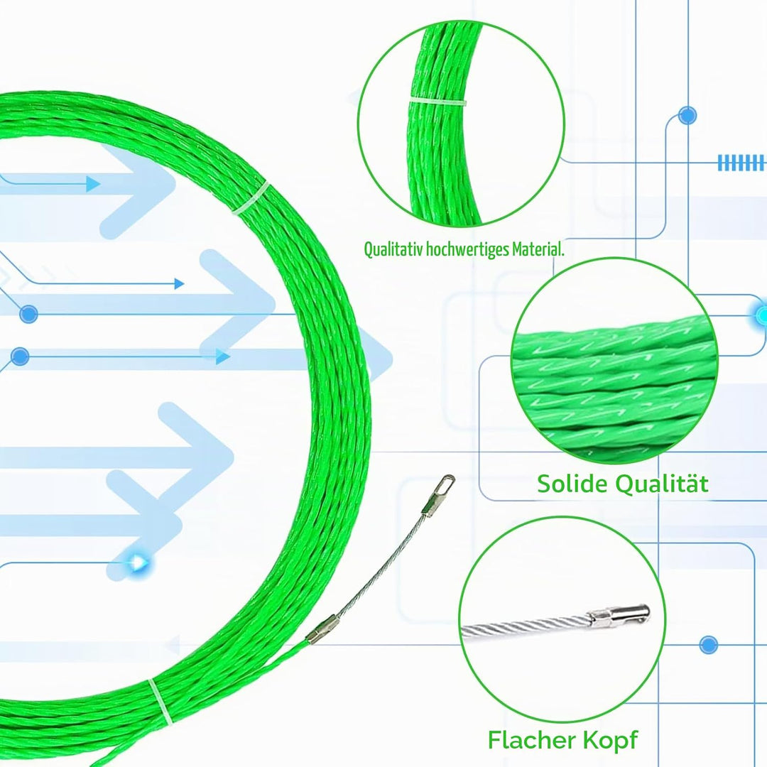 Kabeleinziehhilfe 50m, 4,5mm Kabelziehhilfe Einziehspirale Polyester Einziehdraht mit 2 Führungsfede