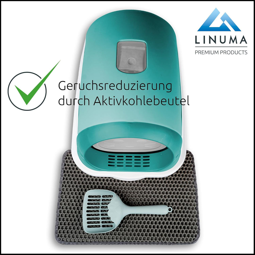 LINUMA® Katzenklo mit Deckel abnehmbar - Katzen Klo mit Katzenstreumatte, Streuschaufel & Aktivkohle