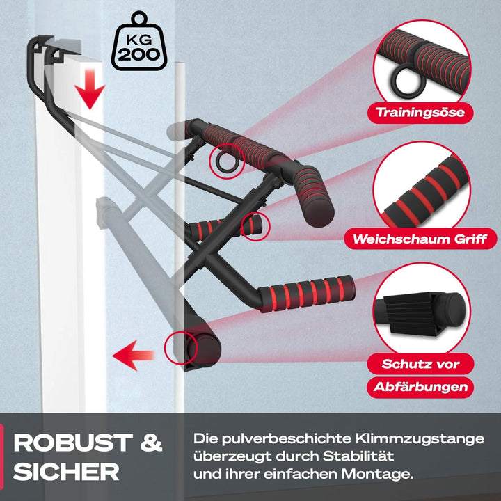Sportstech Pullmate Klimmzugstange für Zuhause zum Einhängen, Türrahmenmontage ohne Schrauben, verst