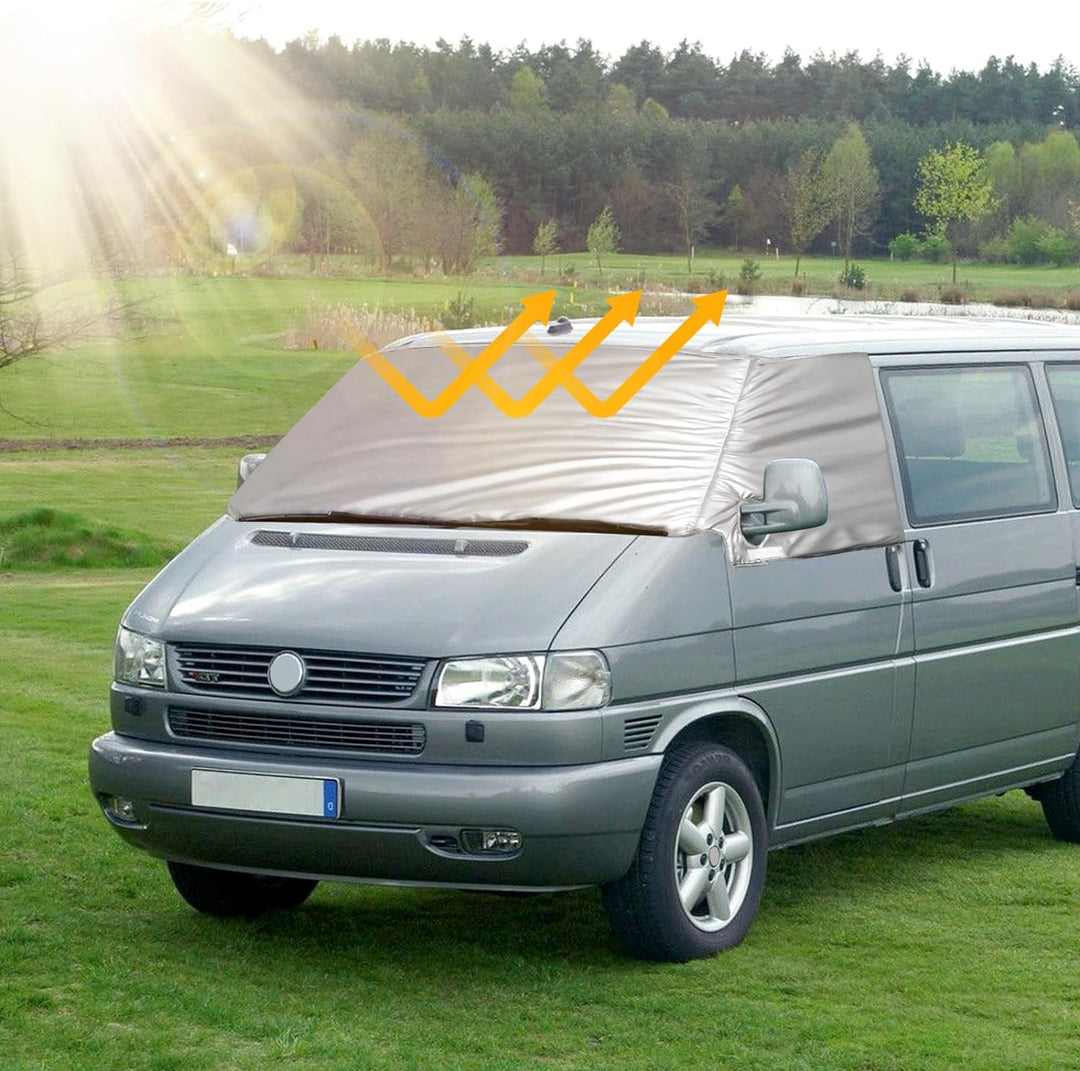 Externe Thermo Scheibenabdeckung passend für VW T4, Luxus Silber Wrap Windschutzscheibenabdeckung, F