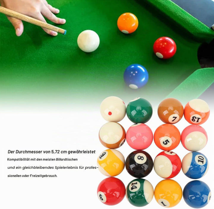 Billardkugeln Set, 16 Stück 5,72 cm Billiard Kugeln Set Harz Billardkugel Komplett Satz für Amerikan