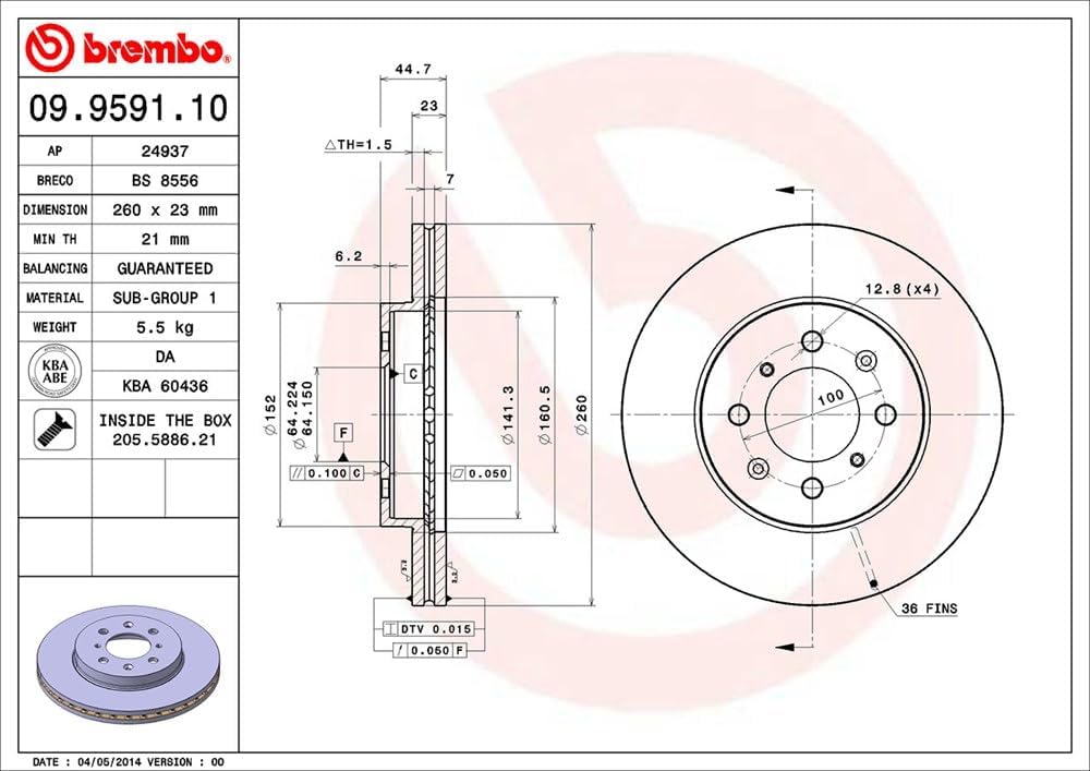 Brembo 09.9591.10 Bremsscheibe - Paar