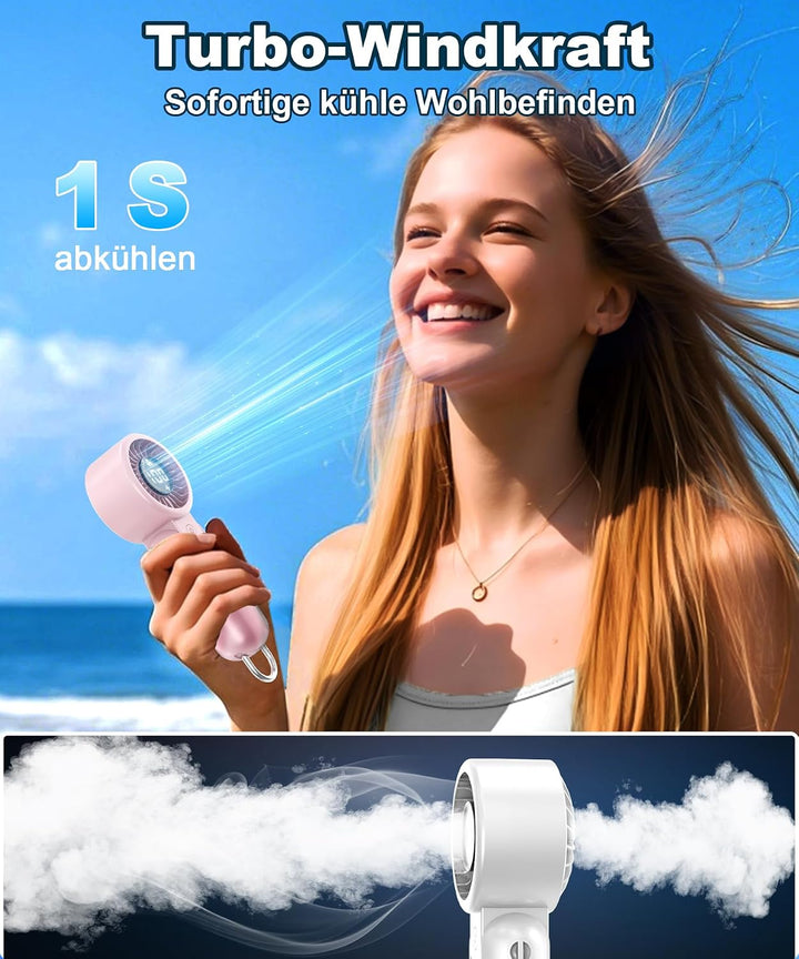 Handventilator mit LED-Anzeige, Mini Ventilator Tragbar Akku Wiederaufladbar, Faltbar USB Tischventi