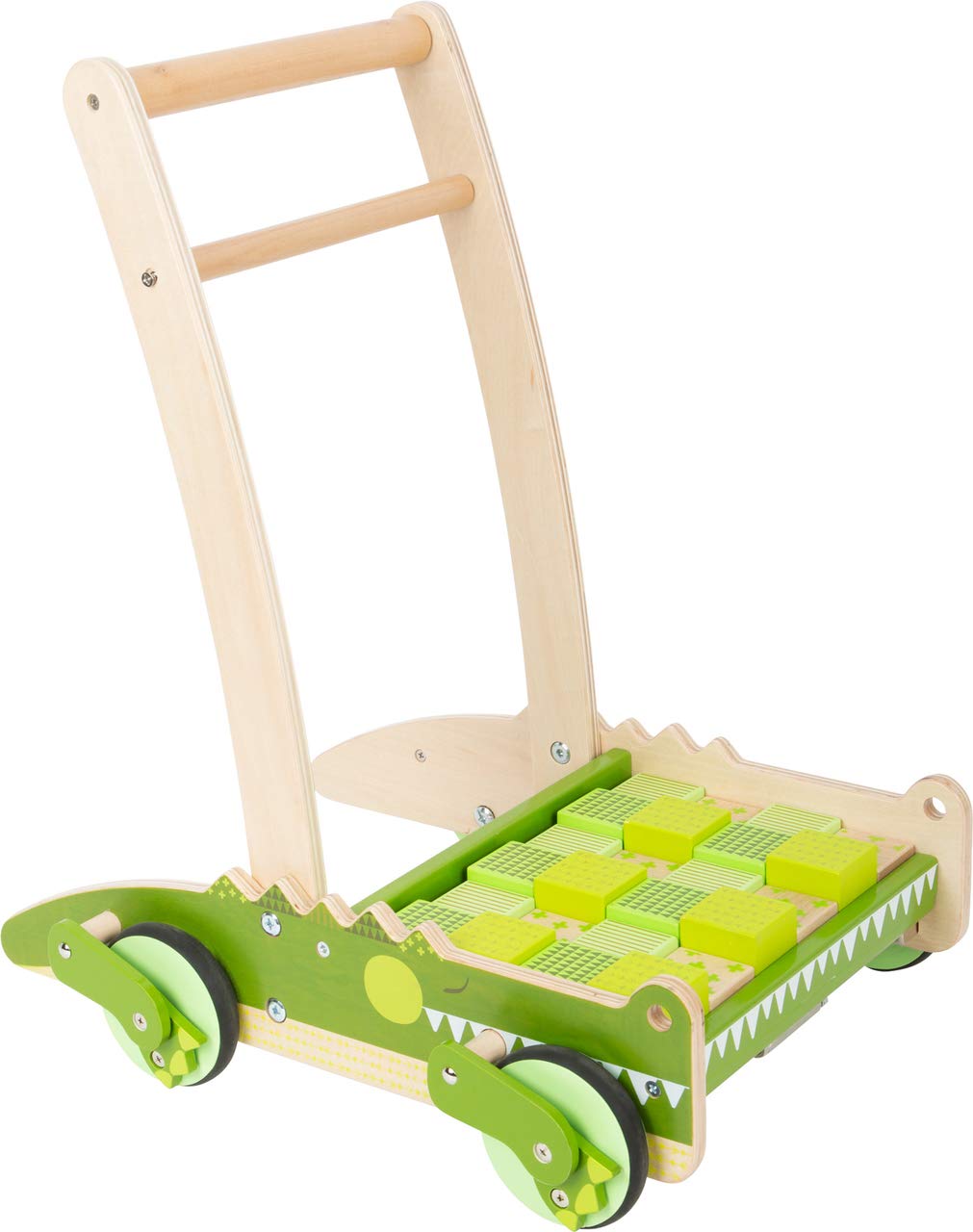 small foot Lauflernwagen Krokodil aus Holz, mit Bremssystem und Bauklötzen, mit gummierten Rädern ,