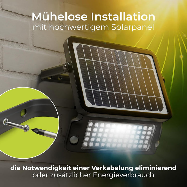 Luceco Solar Flutlicht 10W, Aussenstrahler mit Bewegungsmelder - Strahler IP65 Wasserfest, 1080 Lume