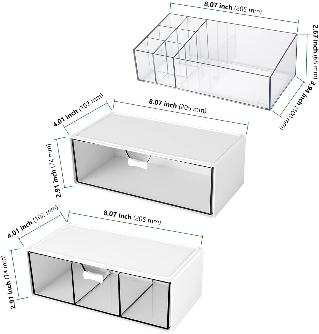 4 Stück Stapelbare Kosmetik Organizer, Badezimmer Organizer mit Schubladen, Make Up Organizer für Ko