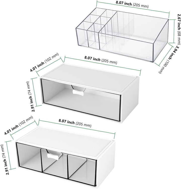 4 Stück Stapelbare Kosmetik Organizer, Badezimmer Organizer mit Schubladen, Make Up Organizer für Ko