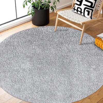 payé Teppich Rund Hochflor Shaggy - 200x200cm - Grau Einfarbig Uni Flauschig Modern Boho Wohnzimmer