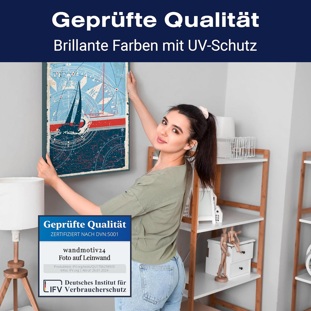 wandmotiv24 Leinwandbild Maritim, 80x60cm, Hochformat, Segelschiff, Deko, Bilder auf Leinwand, Wandd