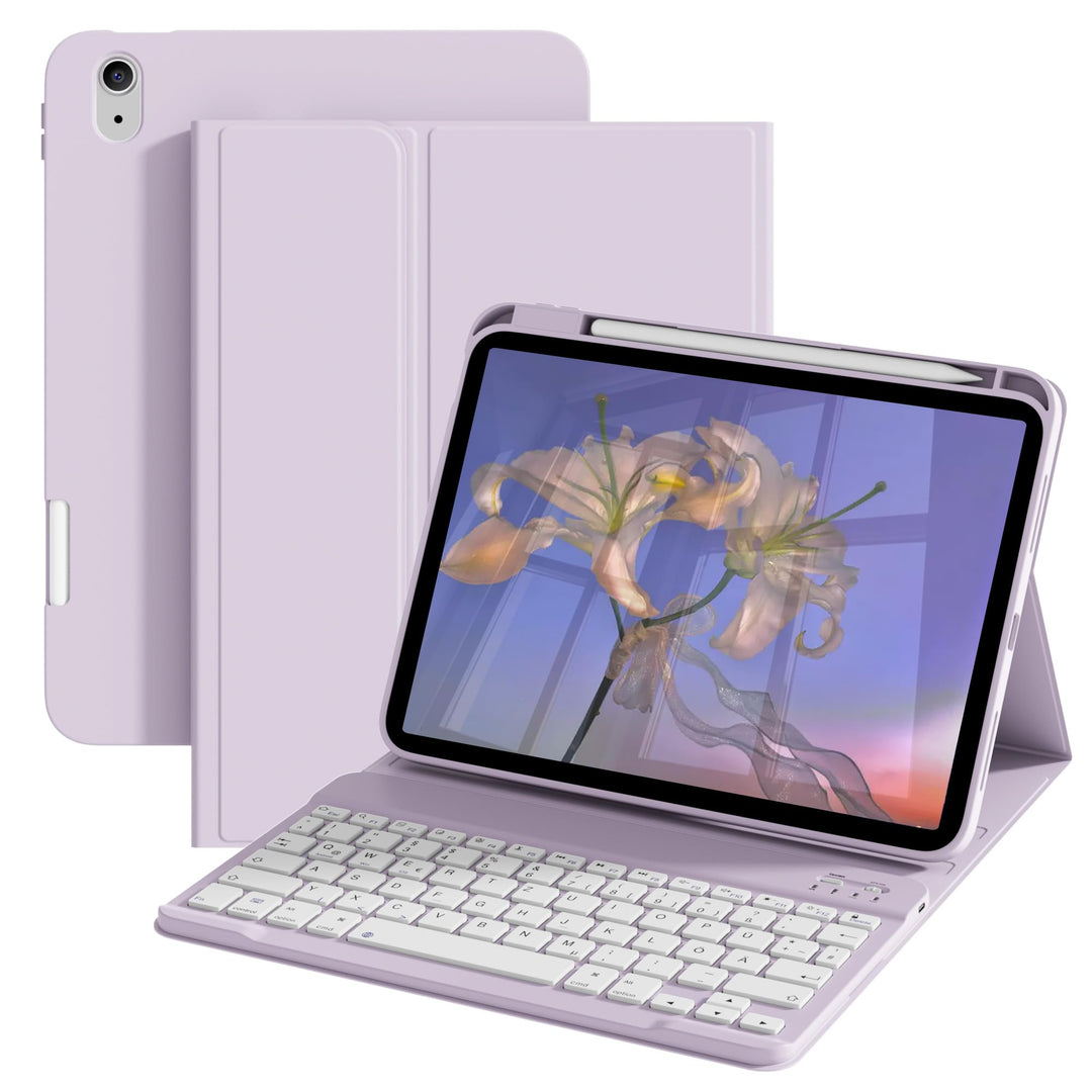 Hülle mit Tastatur für iPad A16 11 Generation2025/10 Generation 2022, (11/10.9 Zoll), 7-farbige Magn