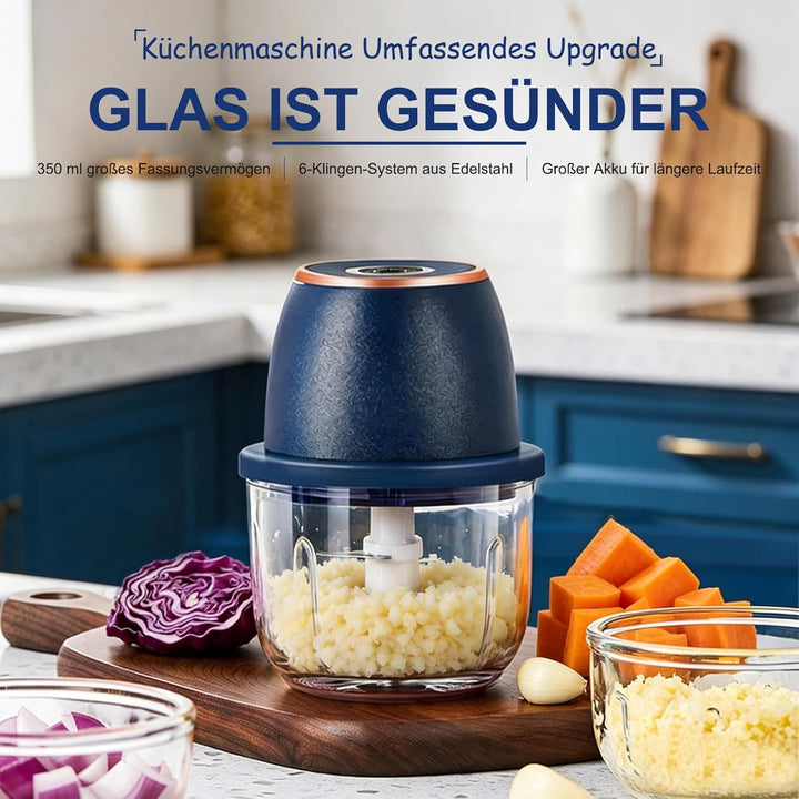 Zerkleinerer Küche Elektrisch 350 ml Glasbehälter, Zwiebel Zerkleinerer Elektrisch mit 6 Edelstahlkl