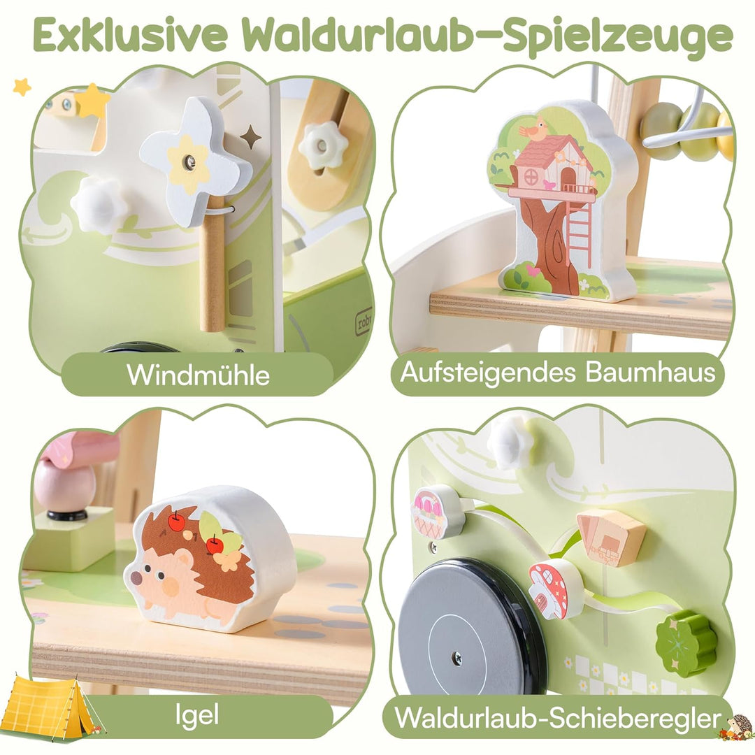 ROBUD Lauflernwagen Holz, Einstellbare Geschwindigkeit & Höhe Lauflernhilfe Baby Gehhilfe für Kleink