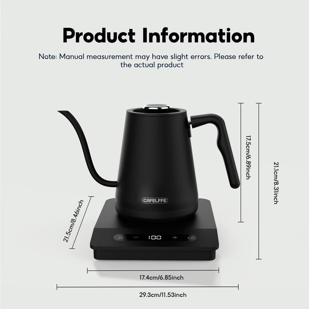 CAFELFFE Elektrischer Schwanenhals-Wasserkocher, 0,8L, 1500 W, Schwarz | Teekanne, Edelstahl-Heisswa