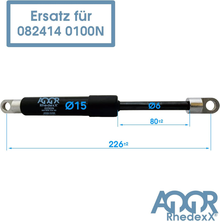 RhedexX® Gasdruckfeder Ersatz für LIFT-O-MAT 226mm/80mm/100N - 082414 0100N mit M6 Augenaufnahme Gas