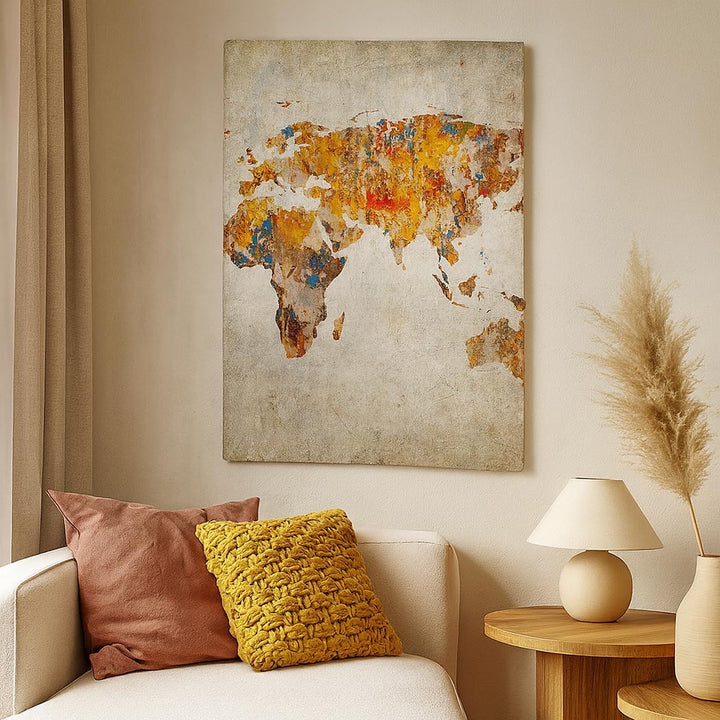 Bilder auf Leinwand Welt Karte Kontinente Geographie Leinwandbild mit Rahmen 45x80cm Wandbilder Deko
