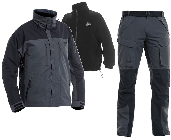 FLADEN Authentic Wear 3in1 Outdoor Thermo Anzug - Grau-Schwarz - Allwetter Angel Jacke & Hose - inkl