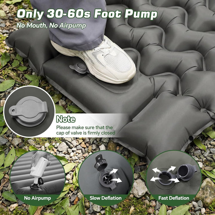 PHYSEN Camping Isomatte mit Aufblasbare & 360° Riemen – Wasserdicht Fusspumpe Luftmatratze für Outdo