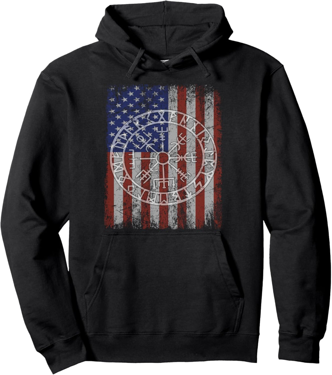 Wikinger Amerikanische Flagge Vegvisir Kompass Odin Ragna Pullover Hoodie