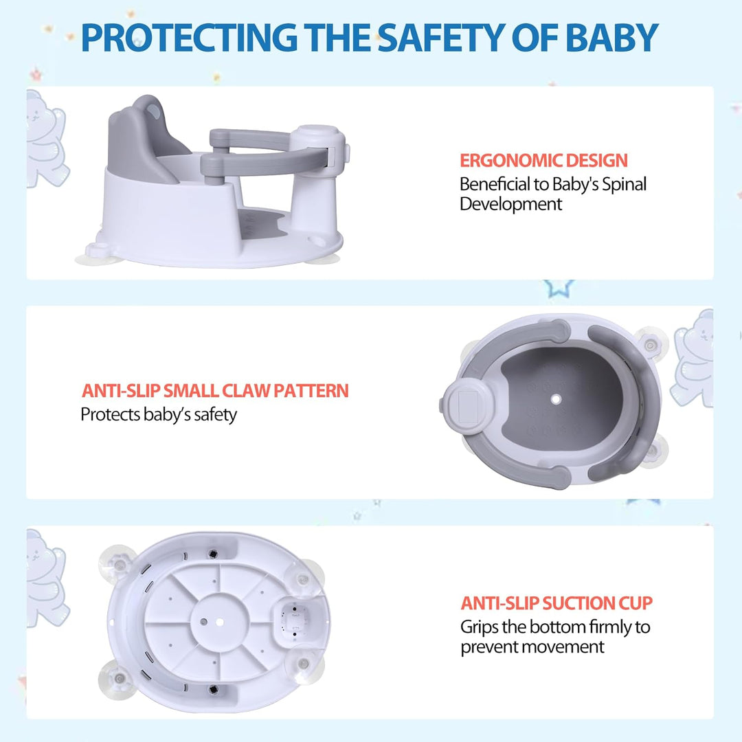 REDCAMP Baby Badewannensitz mit 4 starken Saugnäpfen, aufklappbare Armlehnen für einfachen Ein- und