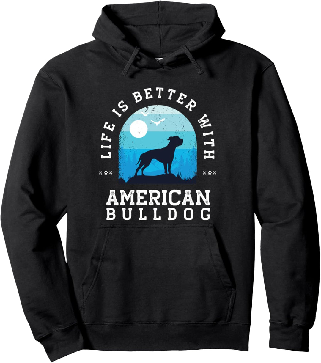 Life Better American Bulldog Hund, Vintage-Stil, Blau Pullover Hoodie