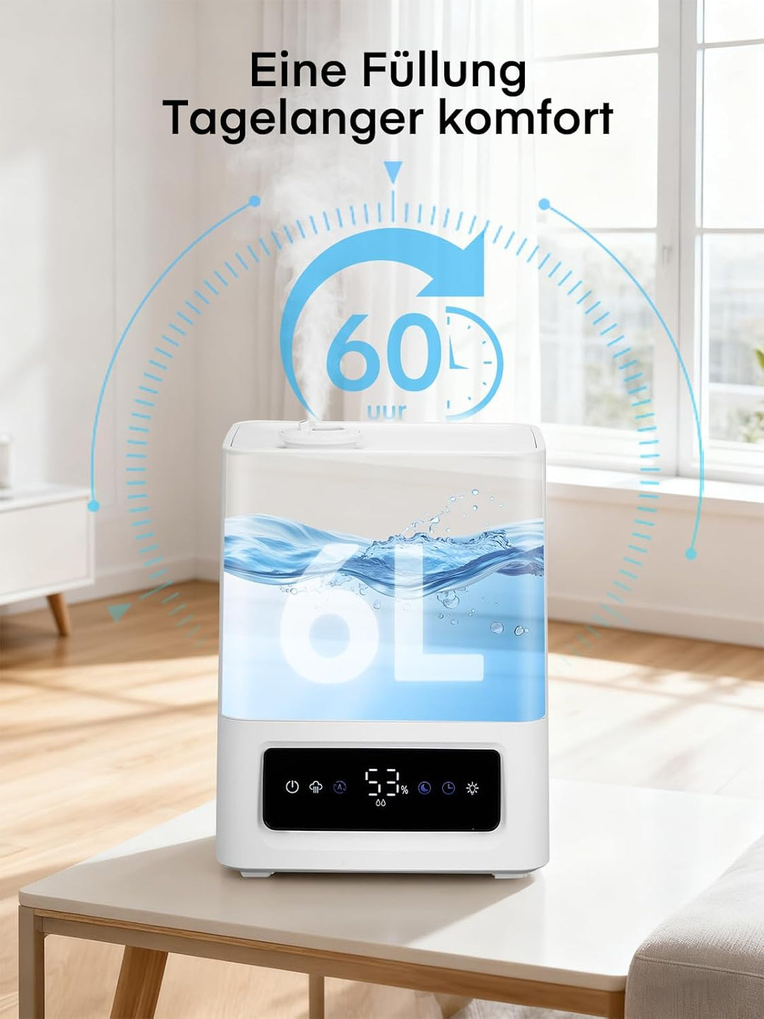 FOHERE 6L Luftbefeuchter für Grosse Räume, 60H Kaltnebel leiser Humidifier für Kinderzimmer, Schlafz