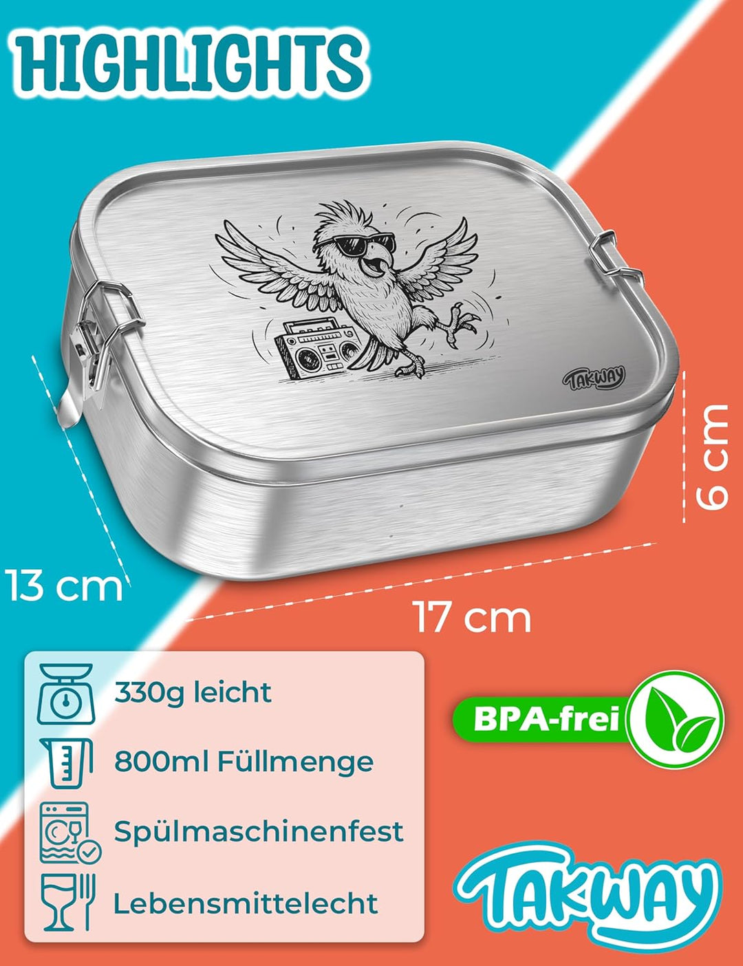 Edelstahl Brotdose mit Fächern 800ml – Auslaufsichere Lunchbox für Kinder & Erwachsene, Bento Box mi