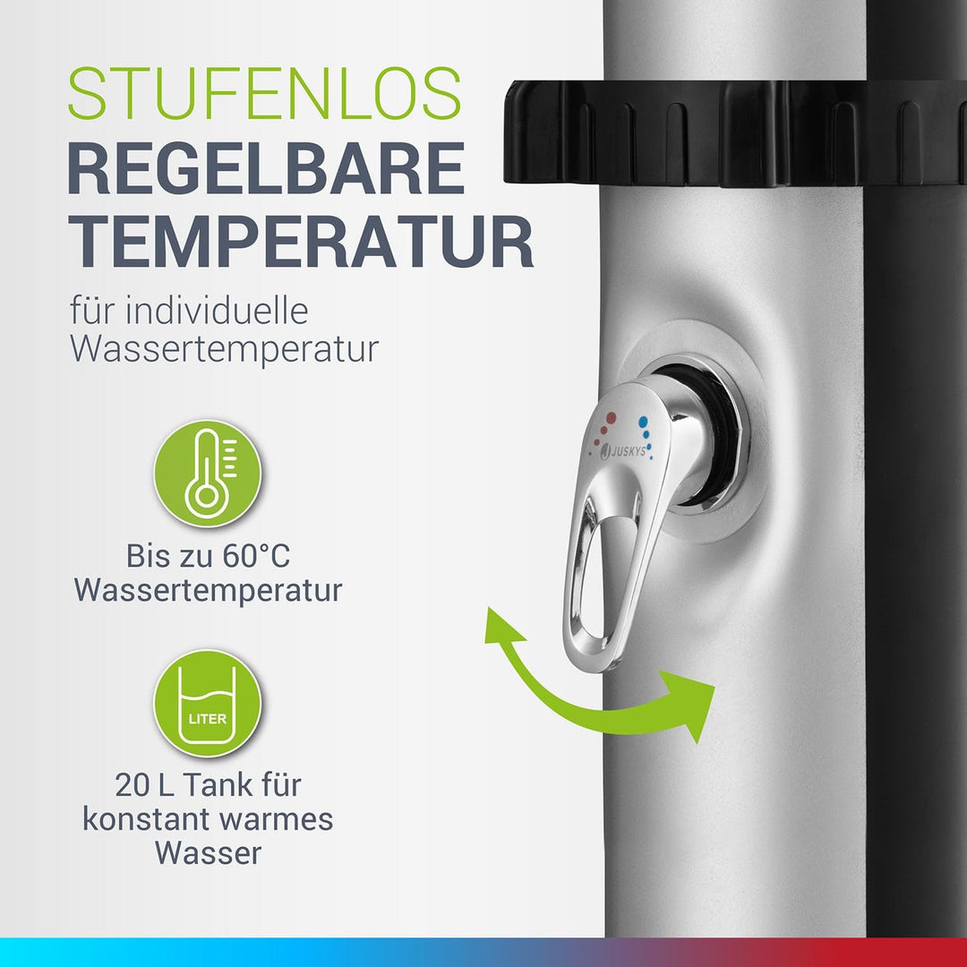 Juskys Solardusche Victoria 20/35 / 40 Liter - bis 60°C – mit schwenkbarem Duschkopf, Fussdusche & G