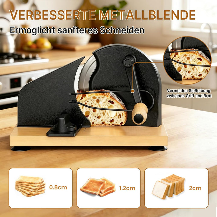 Brotschneidemaschine Manuell mit Handkurbel | Einstellbare Scheibendicke | Scharfe Edelstahlklinge &amp;