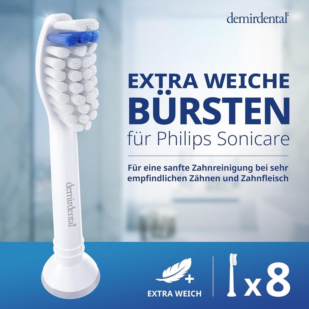 8er demirdental Ersatzbürsten passend für Philips Sonicare, Extra Soft Aufsätze & Aufsteckbürsten, e
