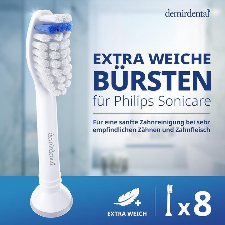 8er demirdental Ersatzbürsten passend für Philips Sonicare, Extra Soft Aufsätze & Aufsteckbürsten, e